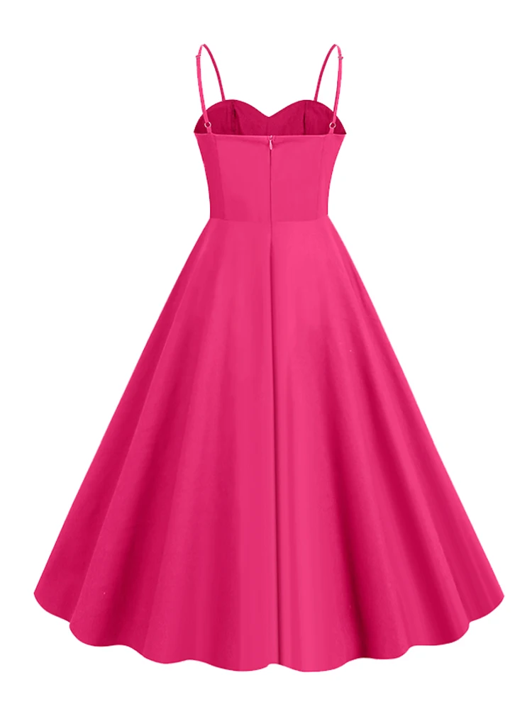 Tonval Sweetheart Neck Spaghetti Strap Double Breasted Long Dress 50s Pinup Vintage Polka Dot Women Party Sexy Dresses