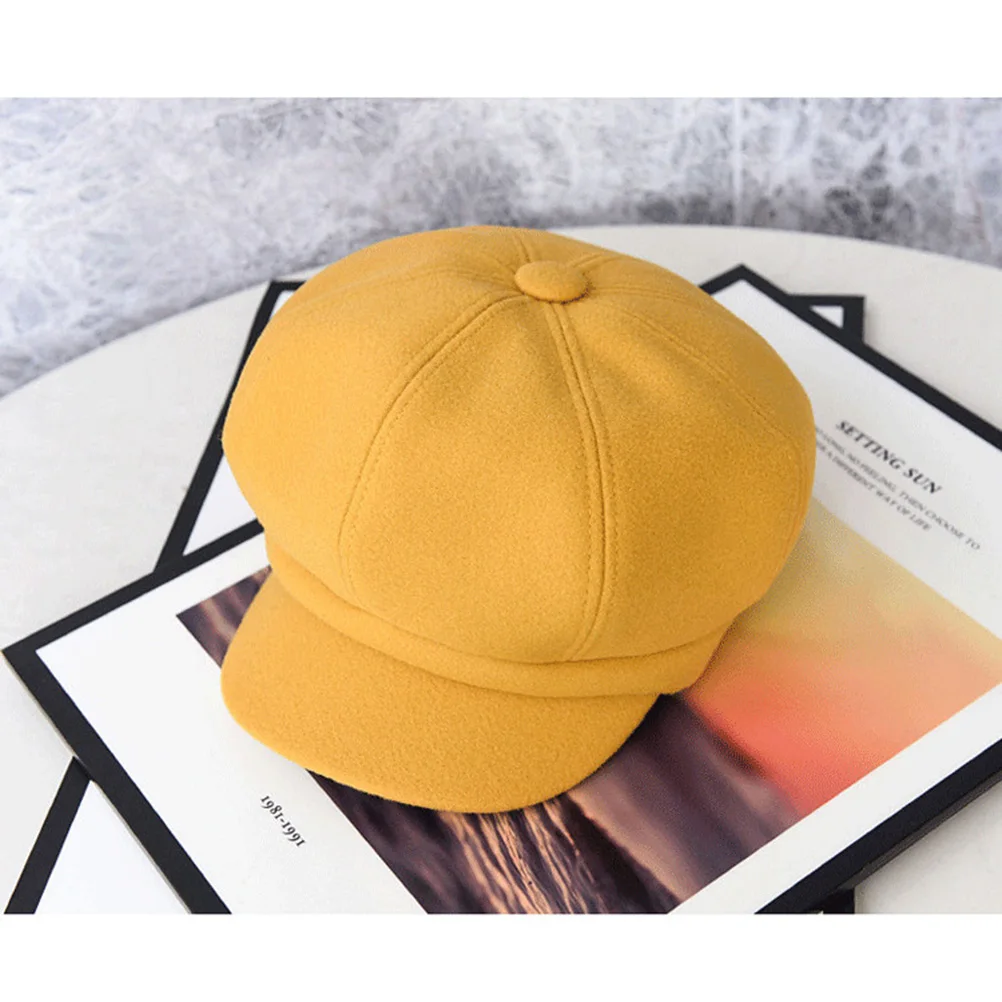 

1Pcs Woolen Octagonal Beret Khaki Warm Autumn Winter Stylish Peaked Cap Lightweight Cozy Woolen Hat for Women Girls