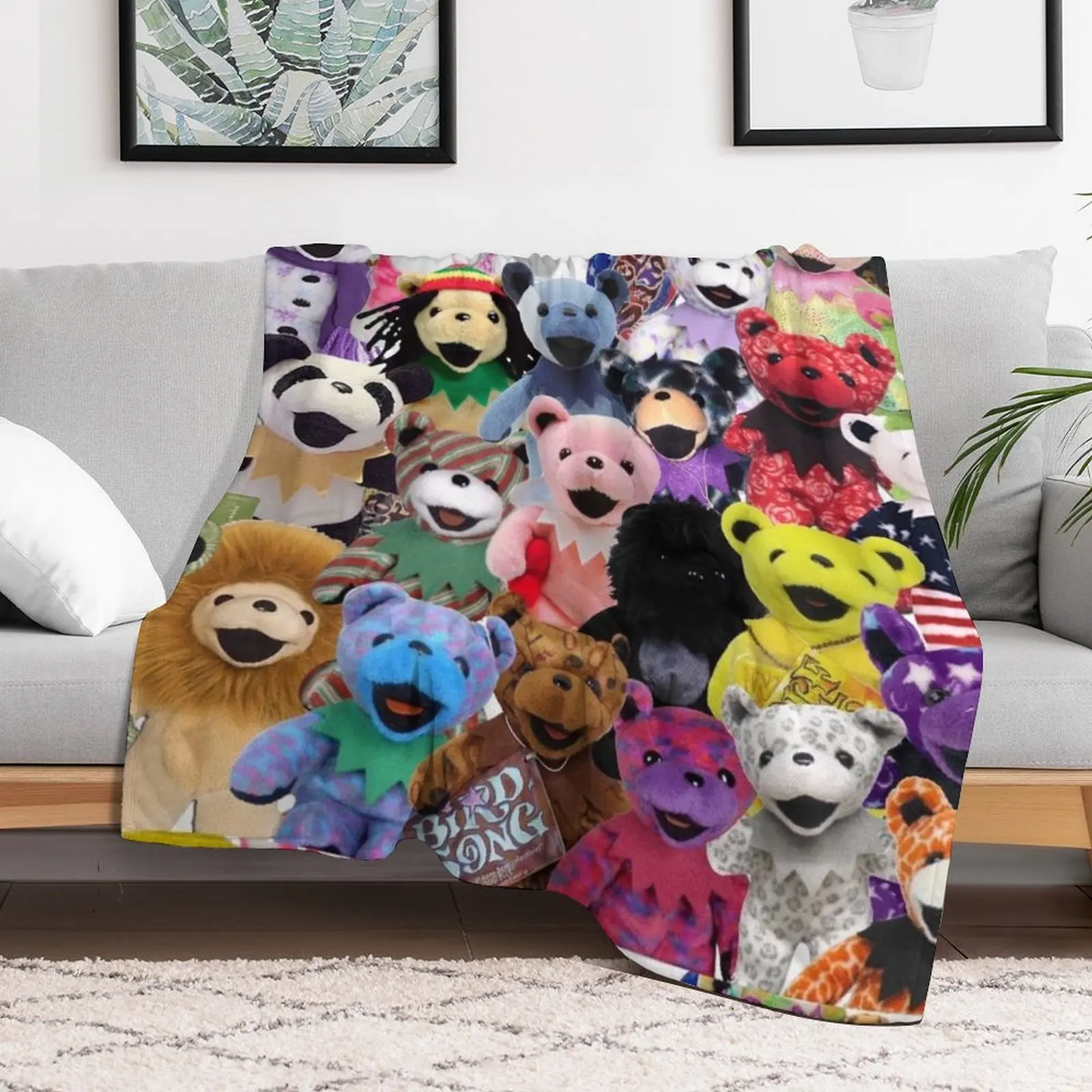 GD Plush Bears Collage Throw Blanket Multi-Purpose Flannel Fabric Luxury Brand Luxury Blankets