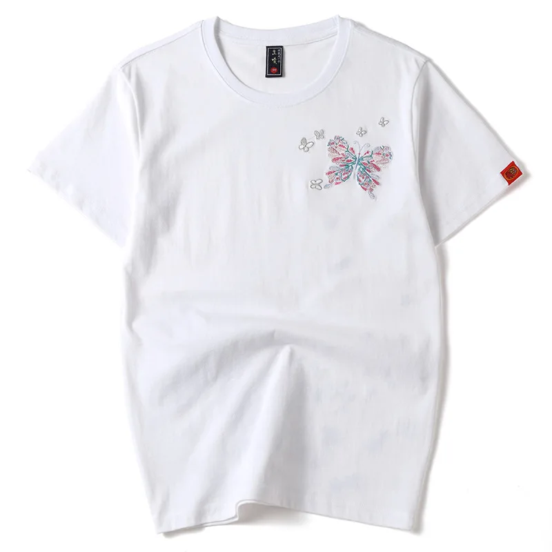 Fashion Embroidery T Shirt Men Women Butterfly Harajuku T Shirt Cotton Short Sleeve Loose Couple Streetwear Unisex Summer Tops