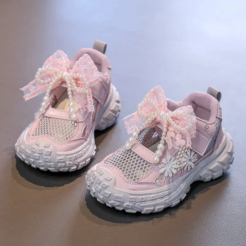 

Детская повседневная обувь, дышащие сетчатые спортивные сандалии для девочек, новинка лета 2021, модная обувь принцессы для девочек с галстуком-бабочкой