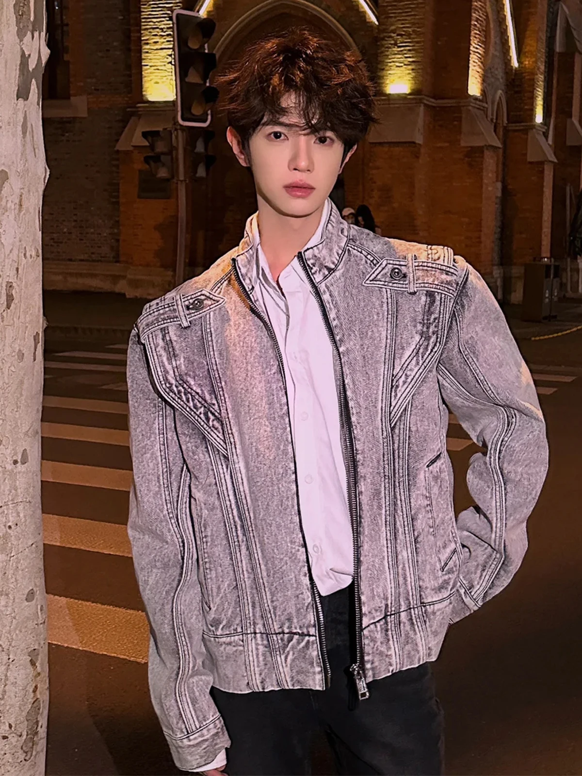 

Waed ort Men's Denim Jaet Casual American Street Sle Loose Fit Zipper Jaet Youthful Vitali Autumn Wear