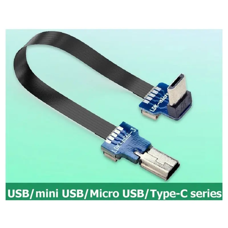 ABGI-Typ-C FFC Mini Micro USB Verlängerungs-Flachbandkabel 90 ° Schlankes, flaches, flexibles FPC-Ladekabel 20CM – Detail 6