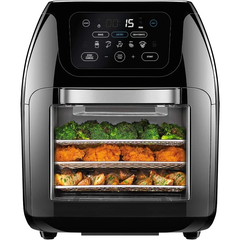 Digital Air Fryer+ Rotisserie, Dehydrator, Convection Oven, 17 Touch Screen Presets Fry, Roast, Dehydrate, Bake, XL 10L Family