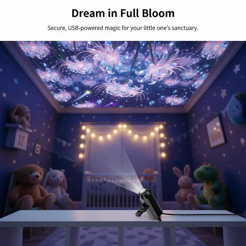 10 Dreamy Floral LED Pattern Projection Light Romantic Night Lamp for Wall Ceiling Room Artistic Bedroom Decor Ambiance