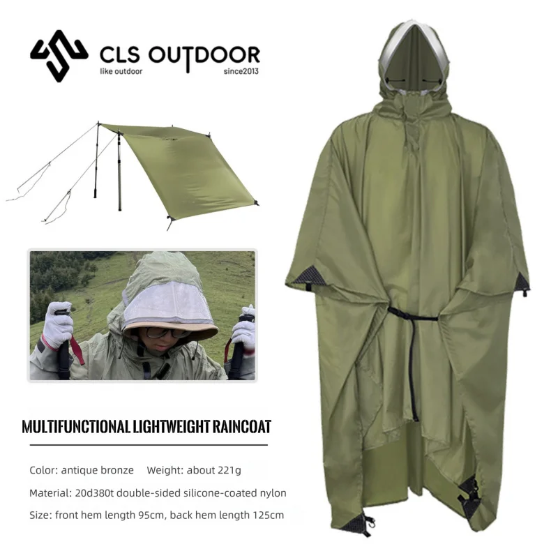 

CLS Hiking Raincoat 3-in-1 Portable Camping Multifunctional Lightweight Silicone Coated Outdoor Hiking Backpack Raincoat