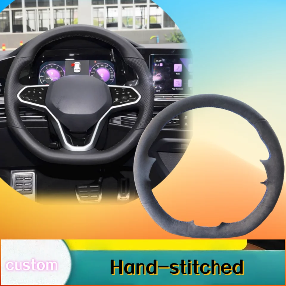 

Custom Hand-stitched Carbon Fiber Leather Car Steering Wheel Cover Anti-slip For Volkswagen VW Atlas Golf 8 Mk8 Jetta Passat B9