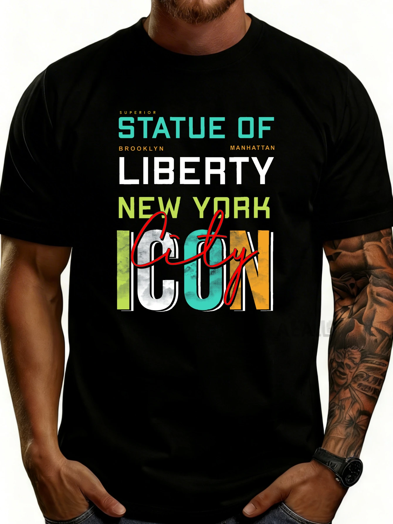 Casual Style Men's T-Shirt Statue of Liberty New York Iconic Design Summer Wear Gift for Travel Enthusiasts and City Lovers