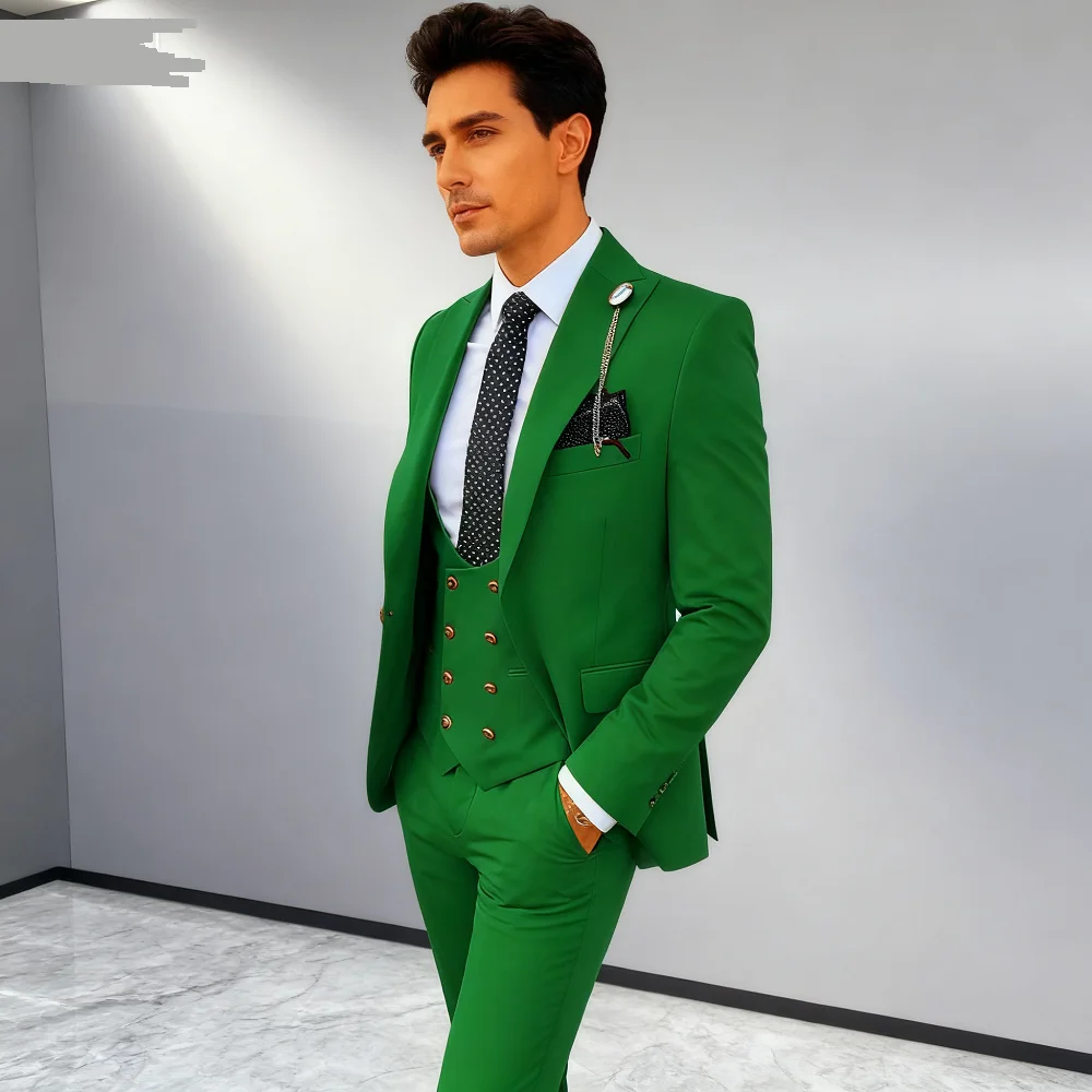 

Elegant Pink 3-Piece Slim Fit Men's Suits with Vest And Pants Wedding Groom Tuxedo Prom Formal Male Party Business Blazer Set