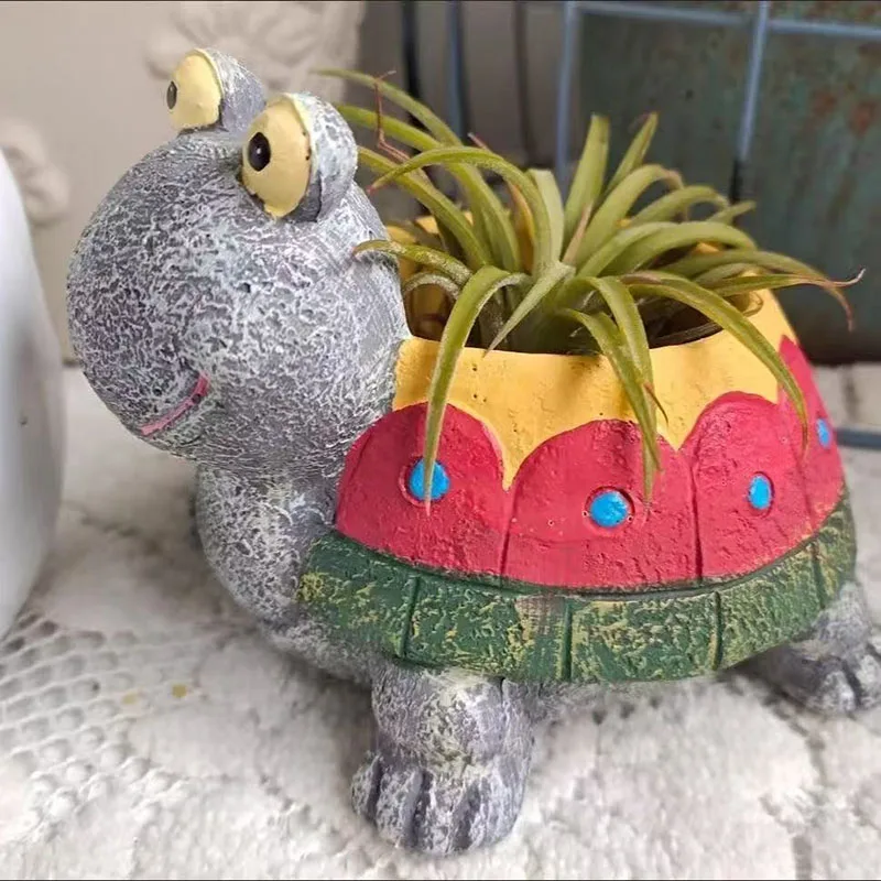 Small Caliber Turtle Shape Plant Pot, Resin Craft Tortoise Succulent Planter, Home Balcony Patio Lawn Decorative Figurine