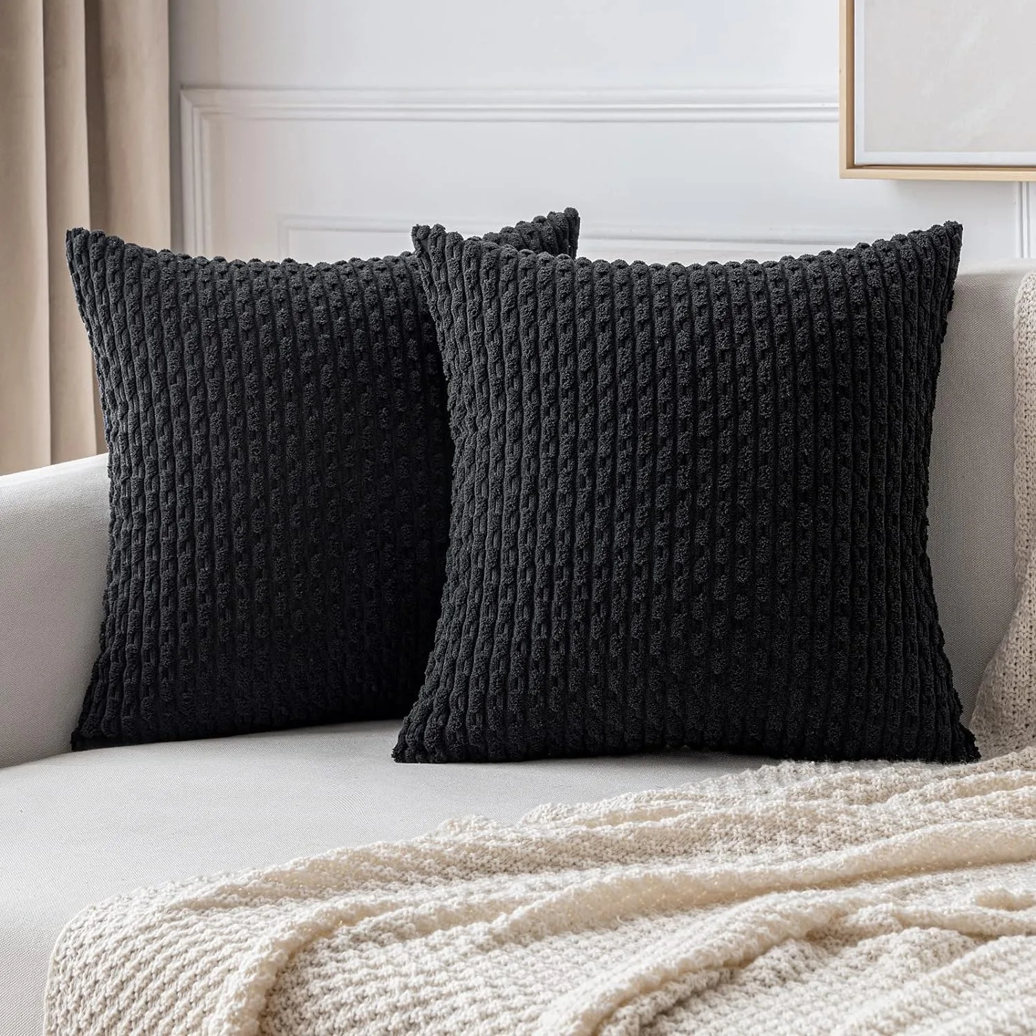 Lente decoratieve sierkussenhoezen boerderij Boho Home Decor gestreepte corduroy vierkante kussenslopen 20 x 20 inch groen