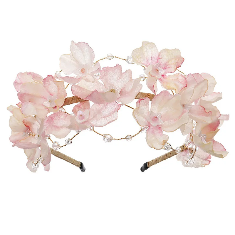 Flower Hairband Bridal Hair Jewelry Pearl Crystal Headband Birthday Party Tiara Wedding Hair Accessories For Women Marrige Crown