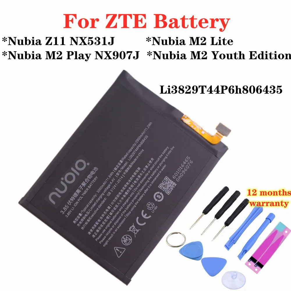 

3000mAh Original Nubia Battery Li3829T44P6h806435 For ZTE Nubia M2 Youth Edition Z11 NX531J M2 Play NX907J M2 Lite Battery