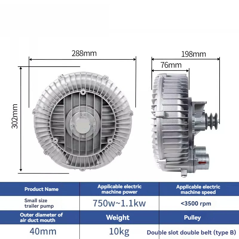 Oil-free, dual-purpose, non-powered vortex air pump; high-pressure vortex fan with belt-driven pump body.