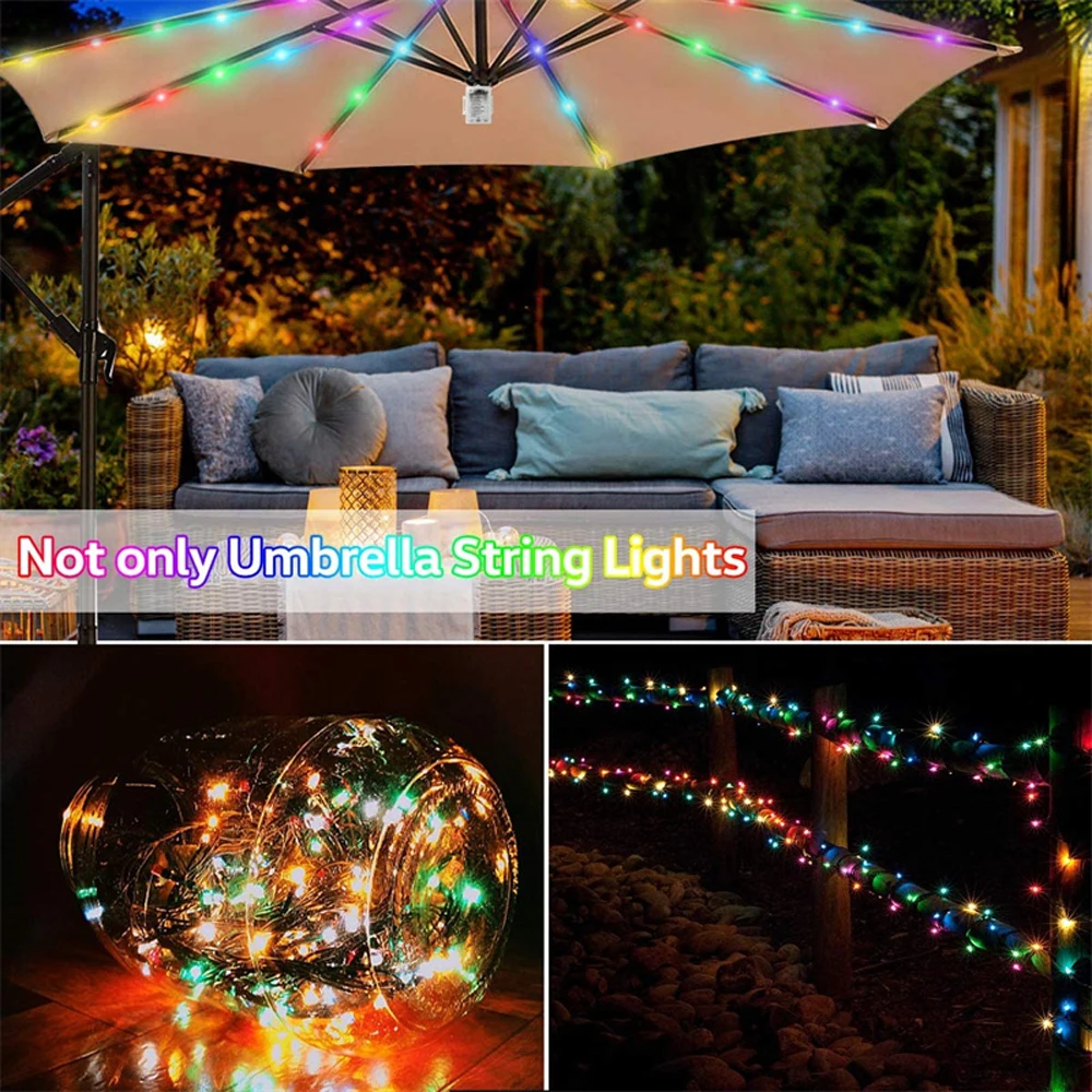 IP67 Umbrella Lights 104 LED String Lights Battery Operated 8 Mode Remote Control For Outdoor Garden Patio Umbrella Camping Tent