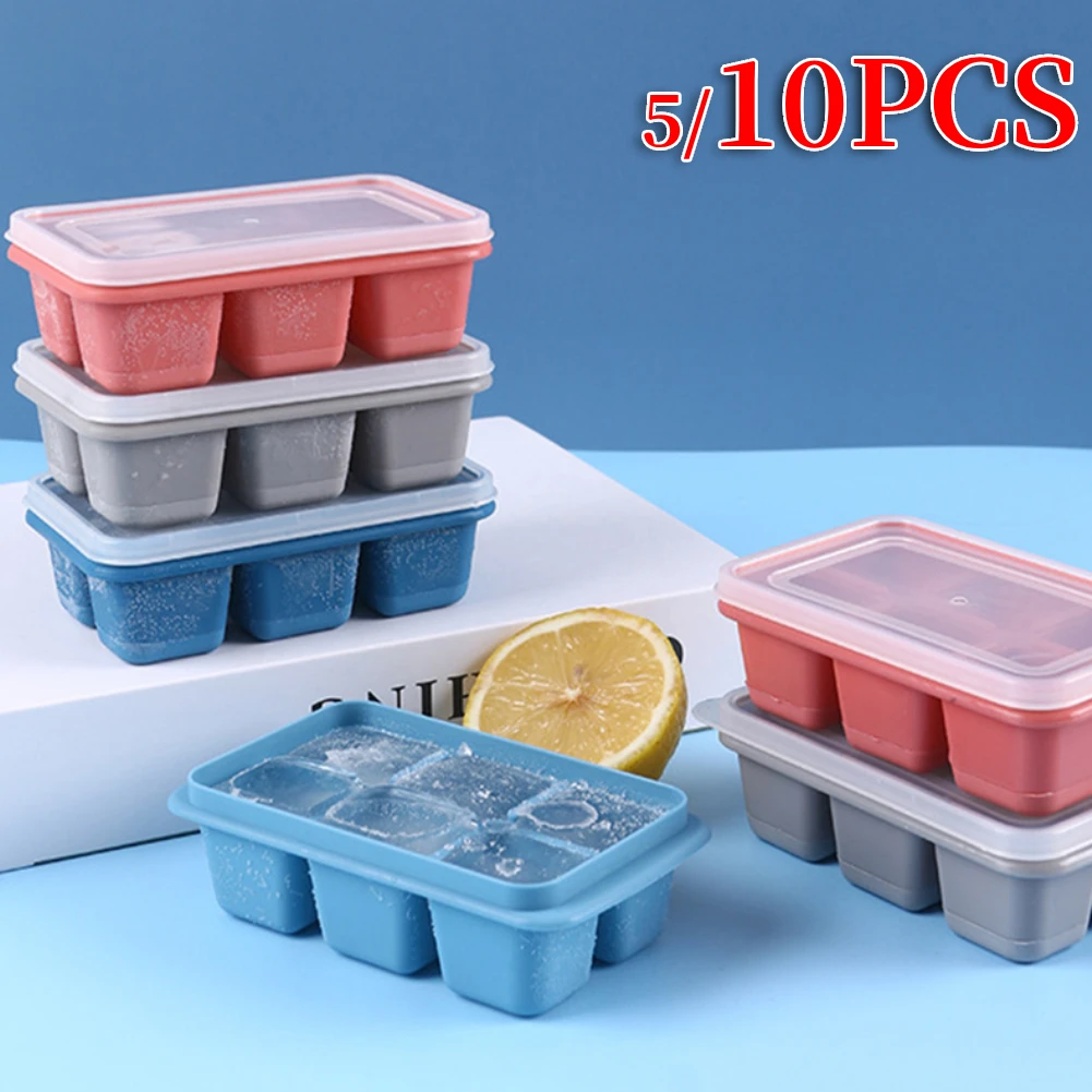 

5/10PCS 6 Grid Big Ice Tray Mold Giant Jumbo Large Food Grade Silicone Ice Cube Square Tray Mold DIY Ice Maker Ice Cube Tray