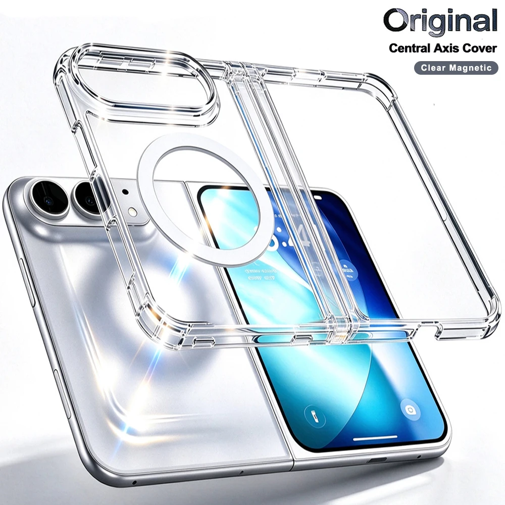Magnetic Center Axis Full Cover Clear Case For Iphone Duo 17 16 15 14 13 12 11 18 Pro Max Magsafe Original Magnet Protection