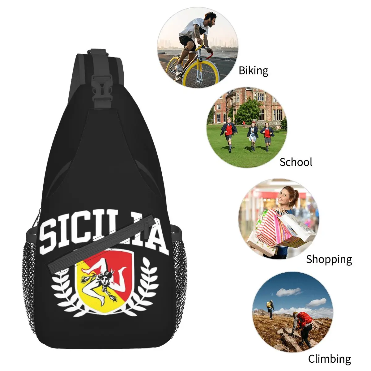 Sicília Itália Sicilia Crossbody Sling Bags Pequeno Peito Bag Shoulder Mochila Daypack para Viagem Caminhadas Sports Pack