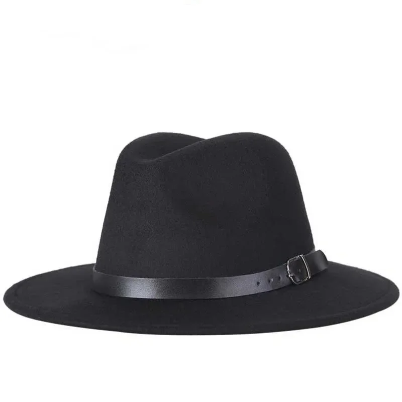 SN55New Fashion Men Women's Fashion Jazz Hat Summer Spring Black Woolen Blend Cap Outdoor Wide Brim Flat Top Casual Couple H$@1w