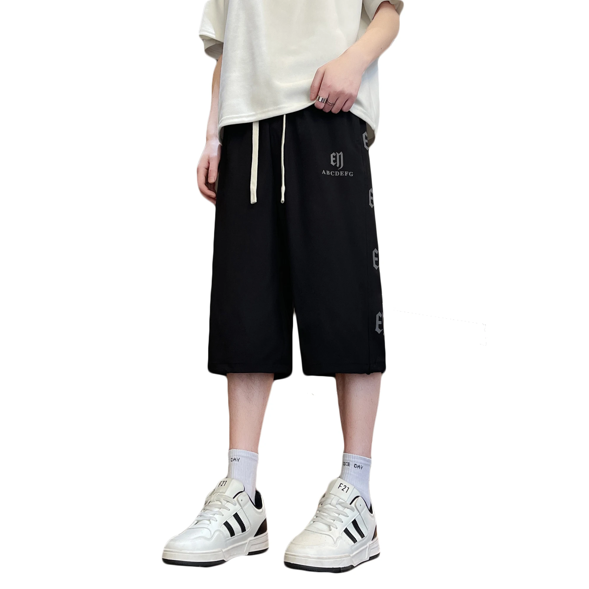 

Мужские модные шорты из ледяного шелка, летние новые свободные брюки 7/8 длины для повседневной носки, деловых поездок, уличной моды и отдыха дома