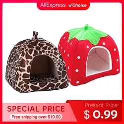 Cute Strawberry Pet Dog Cat House Foldable Warm Soft Winter Dog Bed Sofa Cave Puppy Dog House Kennel Nest For Small Dogs Cats