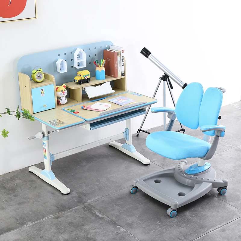 

Solid Wood Kids Desk with Ergonomic Height Adjustment Tilted Chair Set & Large Storage for Bedroom or Kindergarten Use