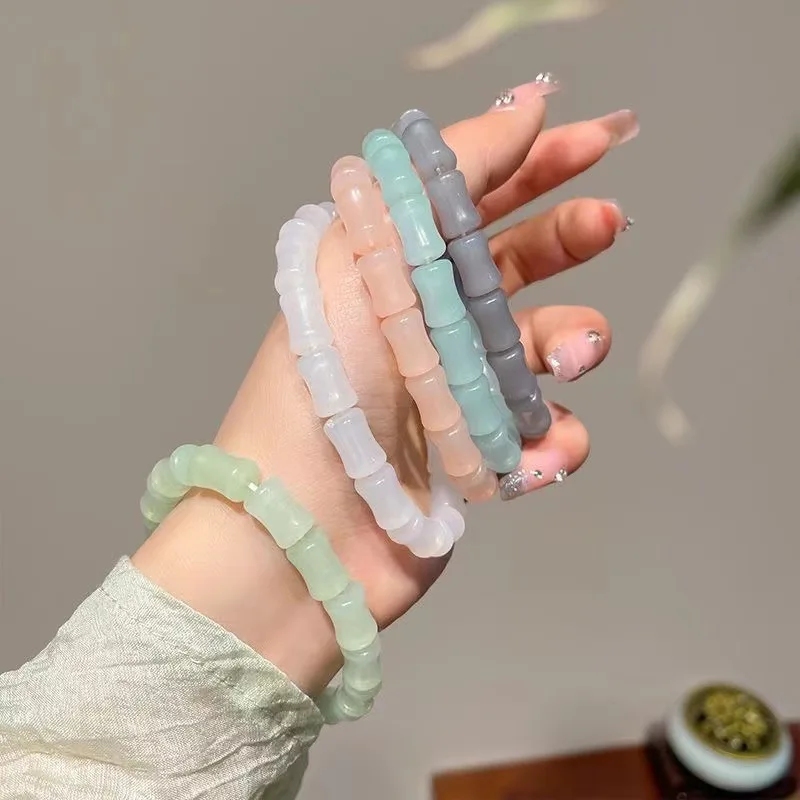 New Real Agate Bamboo Joint Bracelets Amulet Natural Jewelry Bangle Talismans Vintage Accessories Carved Gifts for Women Charm