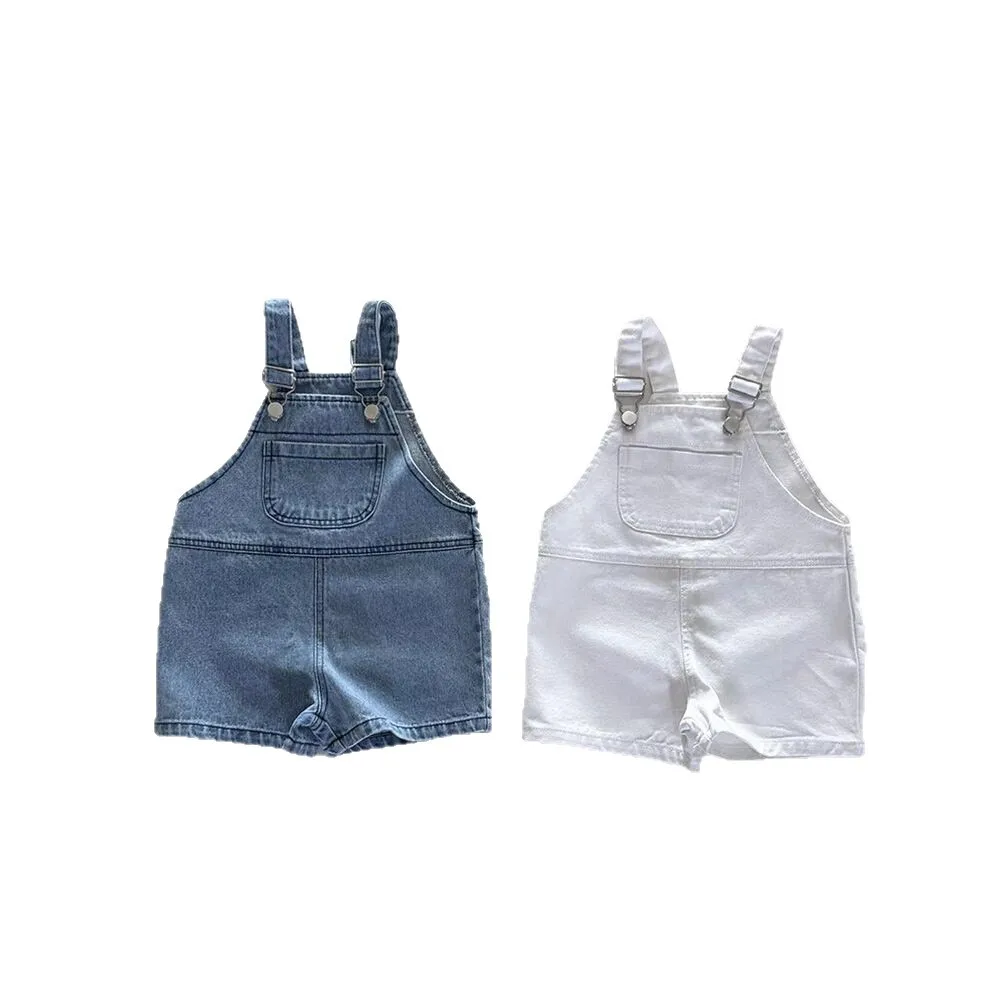 2025 Summer New Children Denim Overalls Solid Girls Casual Pants Kids Jeans Bib Fashion Boys Strap Shorts Baby Clothes view 5