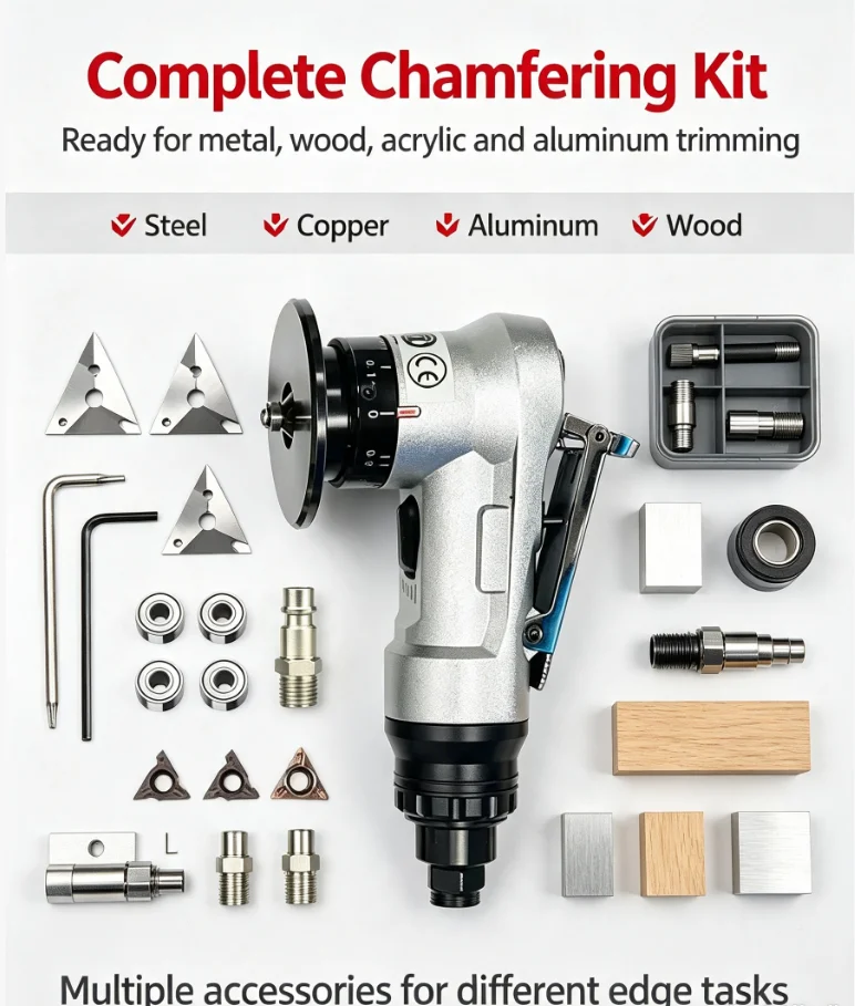 Mini Pneumatic Chamfering Machine Portable Metal Trimming 45 Degree Hand-held Machine Beveling Deburring Tool With Accessories