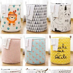 Bedroom Hamper Household  Clothes Bucket Clothes Storage Basket  Foldable Clothes Round Cotton Linen Basket Clothes Toy Storage