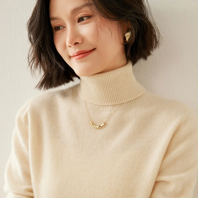 

Autumn and winter high neck sweater 100% cashmere knitted pullover fashionable women's long sleeved solid color top clothing