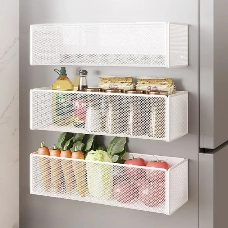 

Магнитные стеллажи для хранения мелочей по бокам в холодильнике, кухонные металлические держатели для специй без перфорации, домашняя железная полка для приправ