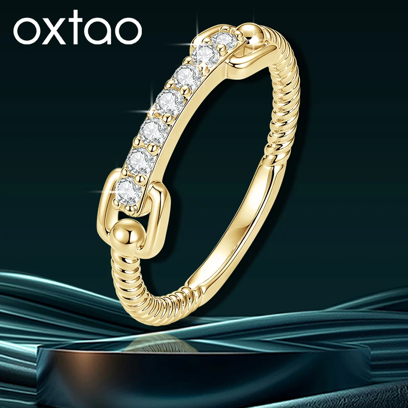 OXTAO Stackable Moissanite Half Eternity Rings Wedding Bands 1.8mm VVS1 Paperclip Chain Twist Link Ring Jewelry 14K Gold Filled