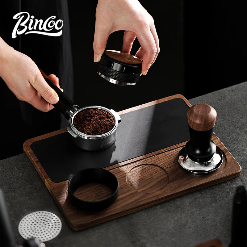 Bincoo Italian Coffee Pressing Pad Walnut Storage Work Board Bar Mat Italian Pressing Powder Hammer Powder Distributor Set 51/58mm Neutral