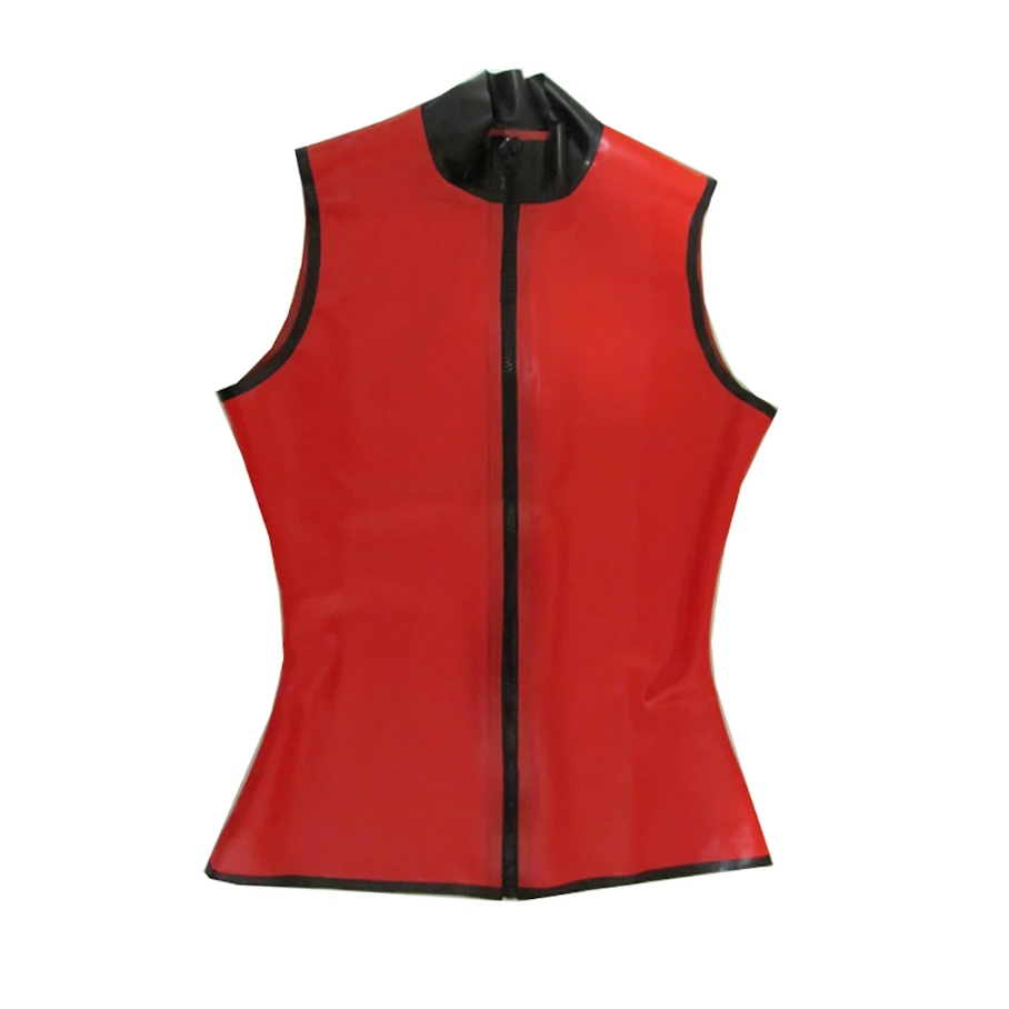 

Sexy Latex Woman Sleeveless T-Shirt Vest Front Zip Rubber Plus Size Custom Made Dressing S-LSW001