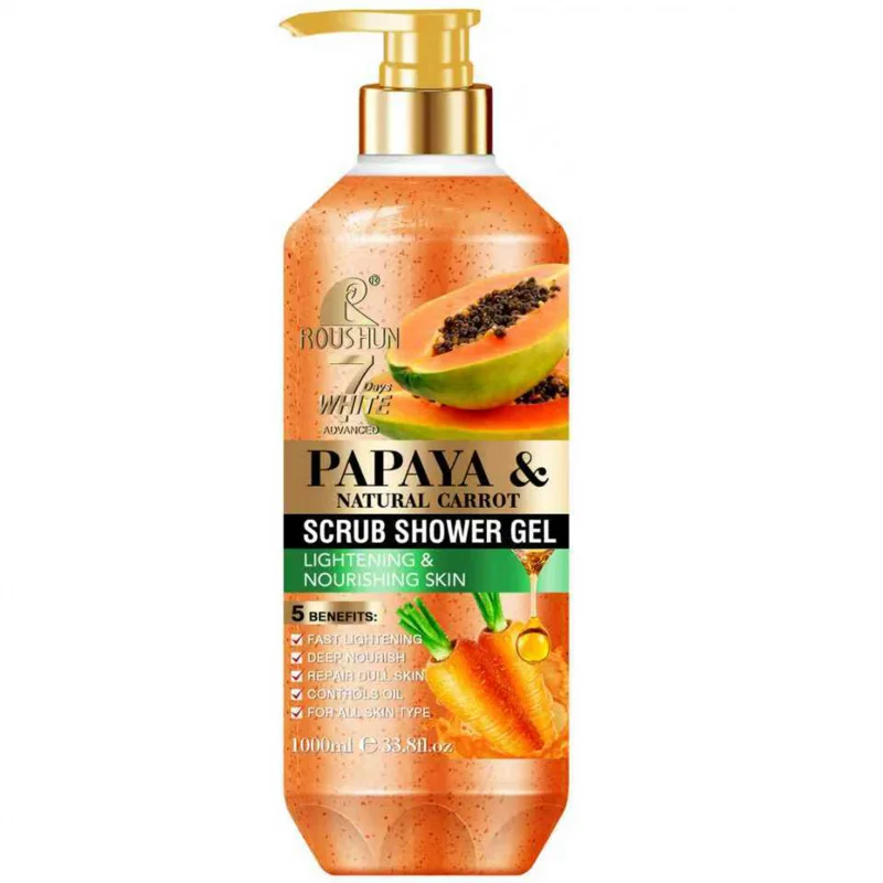 

ROUSHUN Papaya Carrot SCRUB SHOWER GEL 1000ML Moisturizing and Moisturizing Skin Fragrance Preserving Large Capacity Shower Gel