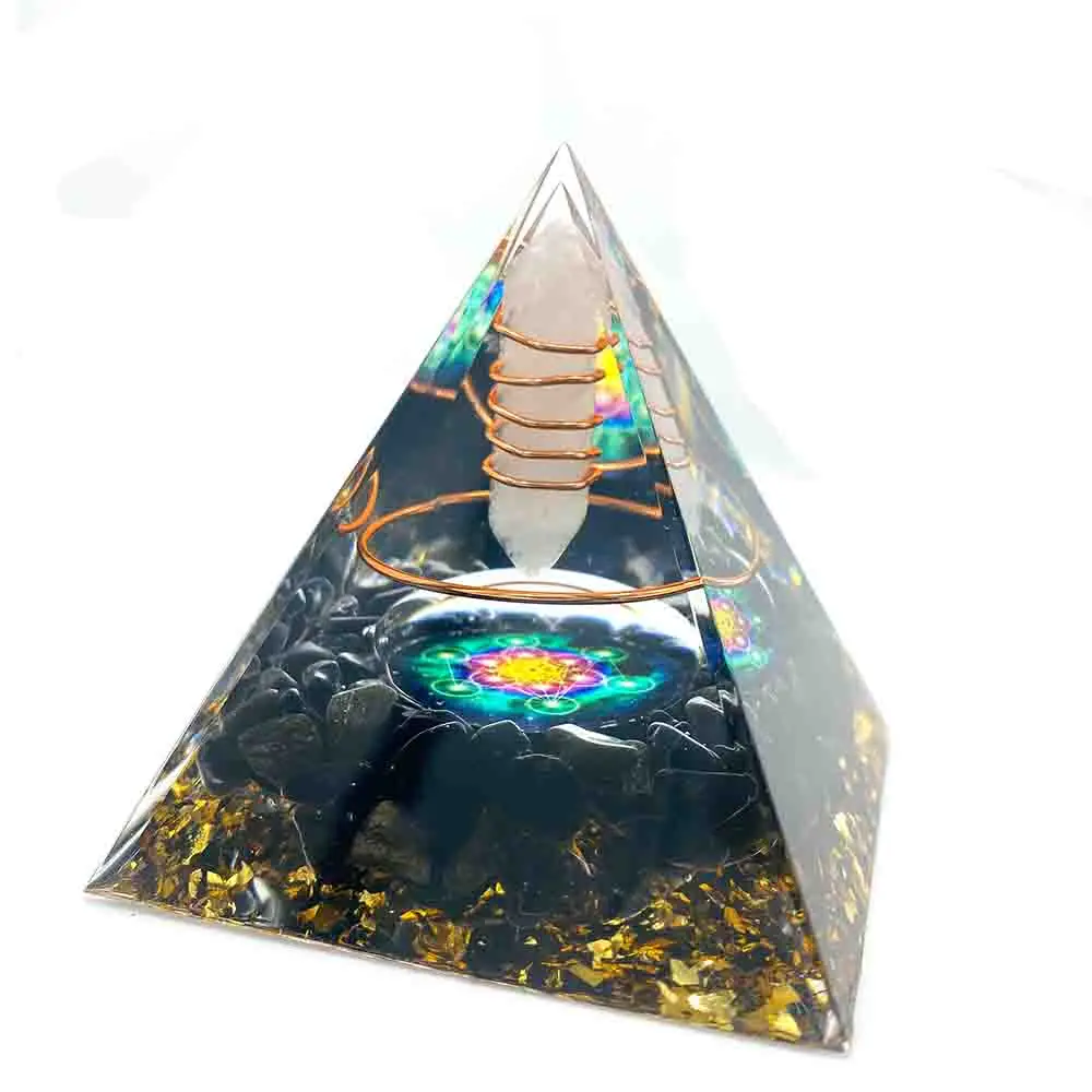 Orgone Pyramid Obsidian White Crystal Hexagonal Columns Tree Life Healing Crystal Energy Orgonite Pyramide Yoga Meditation