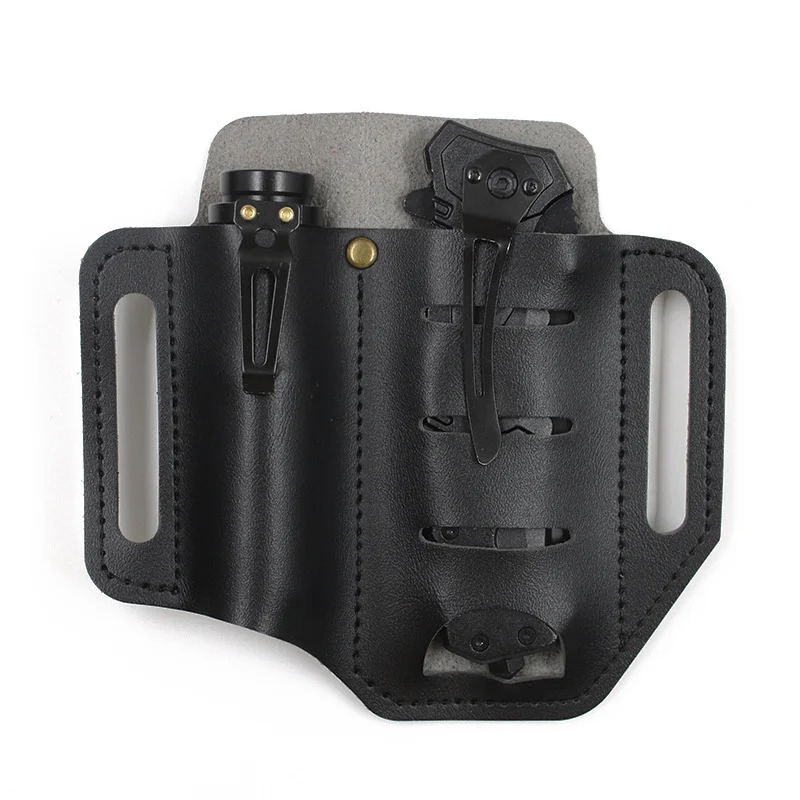 

Storage Holster Cover Knife Tactical Pen Flashlight Universal Belt PU Leather Storage Cover Case Outdoor EDC Tool Bag
