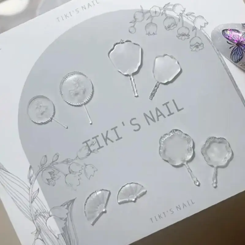 1Pcs Silicone Nail Art Mold Chinese Style Fan Pipa Lantern Gourd Pattern Relief 3D Transparent Nail Template DIY Manicure Decor