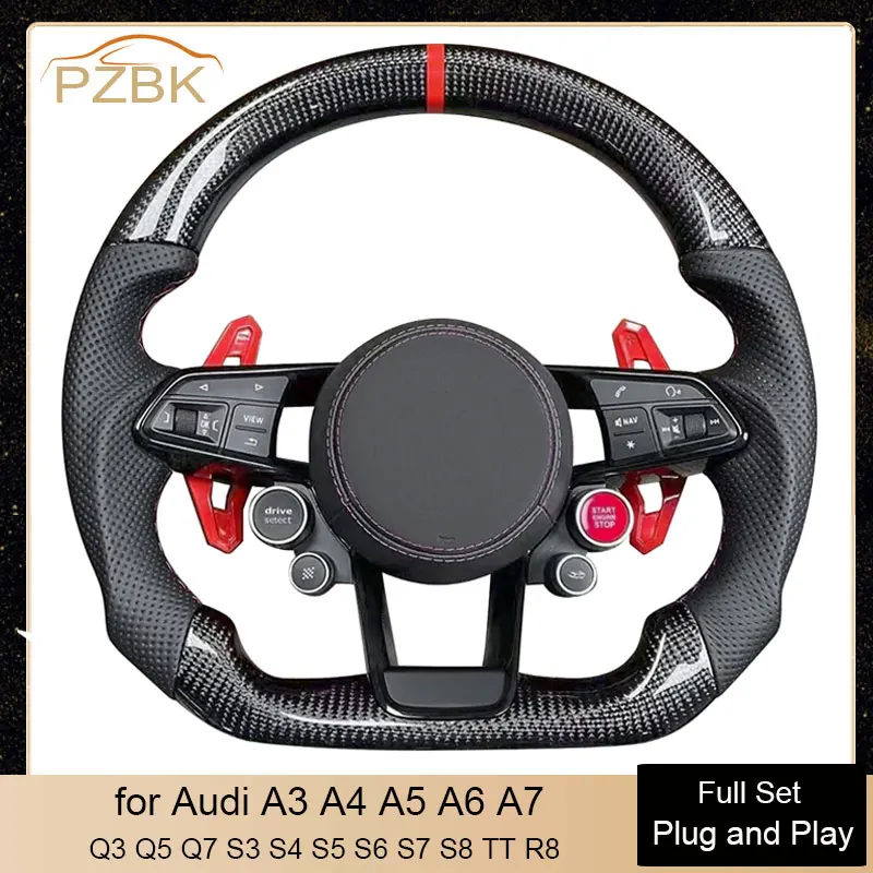 4 Button Start Carbon Car Steering Wheel Assembly Set for Audi S8 R8 A3 A4 A5 A6 A7 Q5 Q7 Q8 S3 S4 S5 S6 S7 RS3 RS4 RS5 RS6 RS7