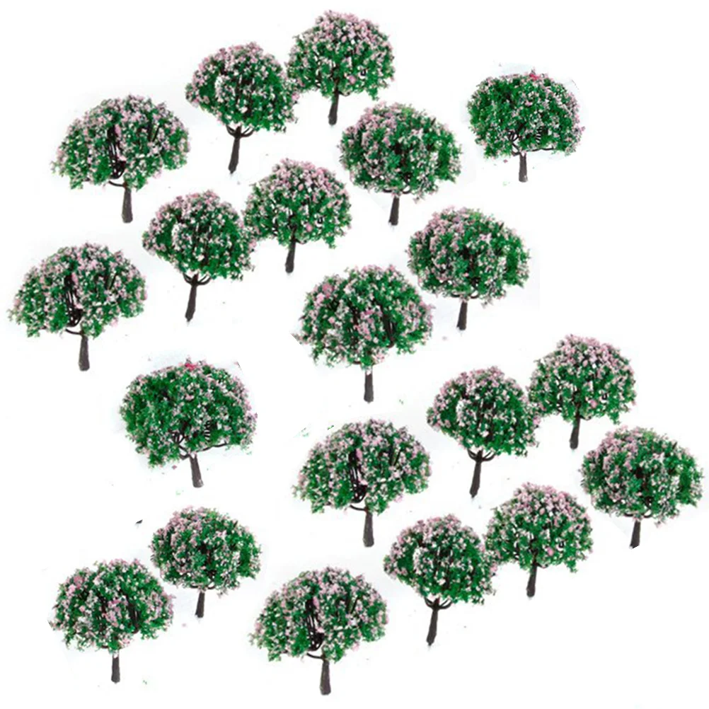 20pcs 1/100 Scenery Landscape Train Model Trees with Pink Flowers (Green) Mini model tree Scenery tree model