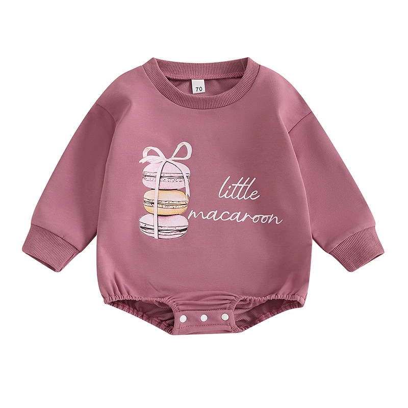 

Baby Girls Sweatshirts Rompers Letter Macaron Print Round Neck Long Sleeve Toddler Bodysuits Fall Clothes