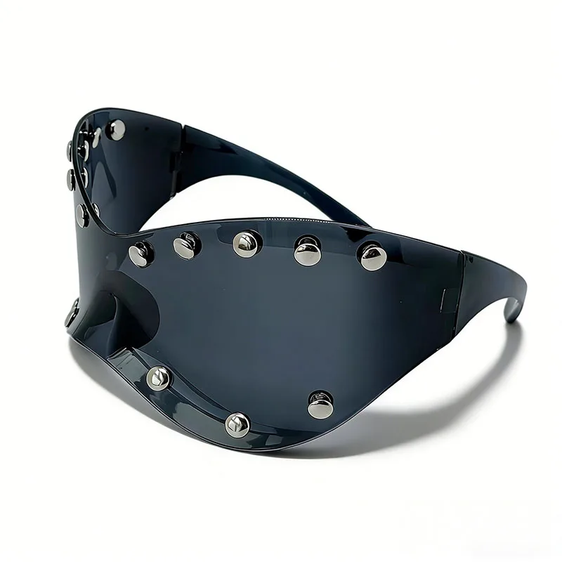 

New Unisex Y2K Punk Fashion Sunglasses Futuristic One-Piece Goggles Metal Ring Rave Sunglasses Men Women Cyber Party Eyewears