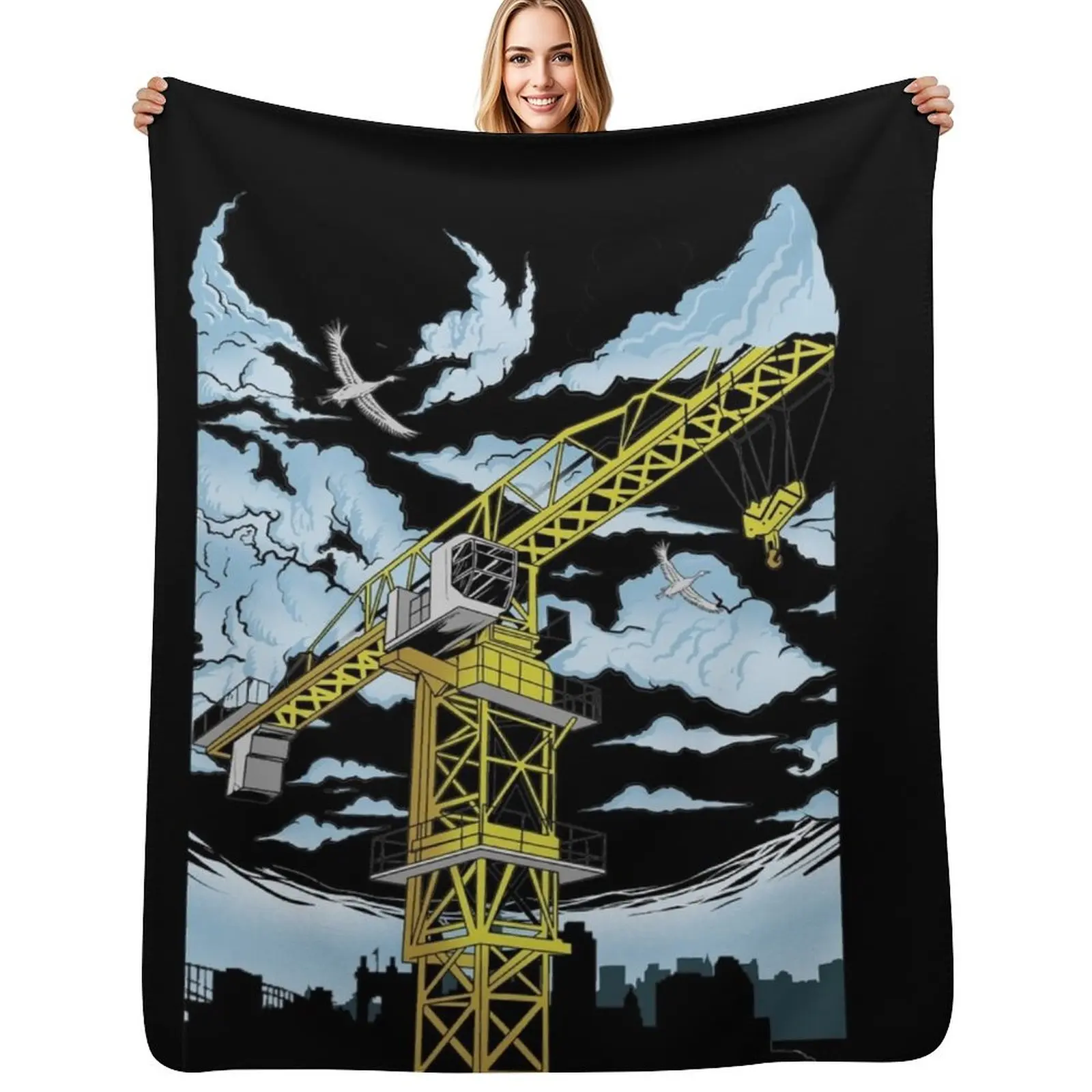 

Tower Cranes Work Throw Blanket Summer Tourist Winter beds Retros Blankets