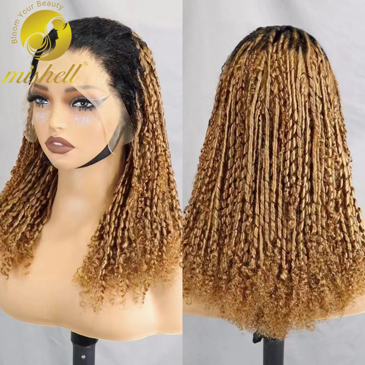 

250% Density 1BT30 Highlight Ombre Small Chopstick Roll Human Hair Wigs 13x4 Glueless Lace Front Wig with Baby Hair for Women