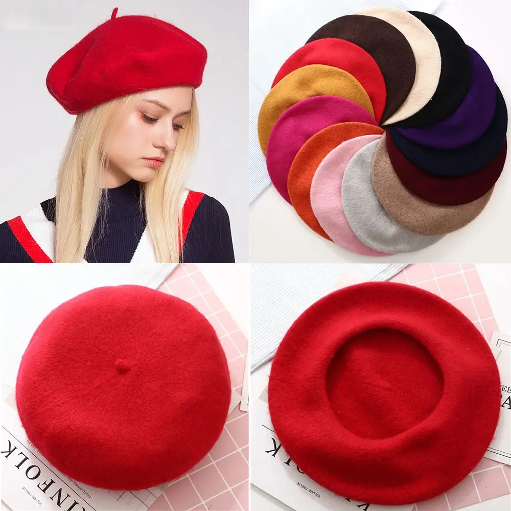 French Baggy Winter Warm Felt Berets Wool Beret Cap Autumn Beret Hat Flat Cap Hat