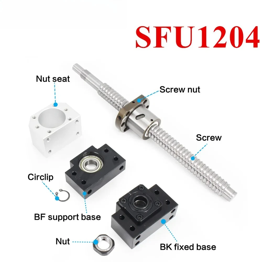 SFU 1204 Ball screw 150-1000mm CNC parts Router kit  with Ball nut + BK/BF10 + End machined OEM Accept