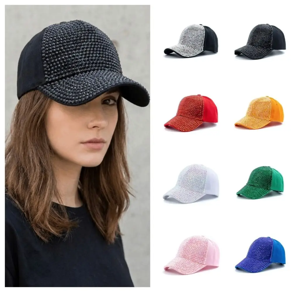 Solid Color Rhinestones Baseball Cap Bling Bling Adjustable Sunscreen Sun Hat Korean Style Peaked Cap Sunshade Peaked Cap Summer