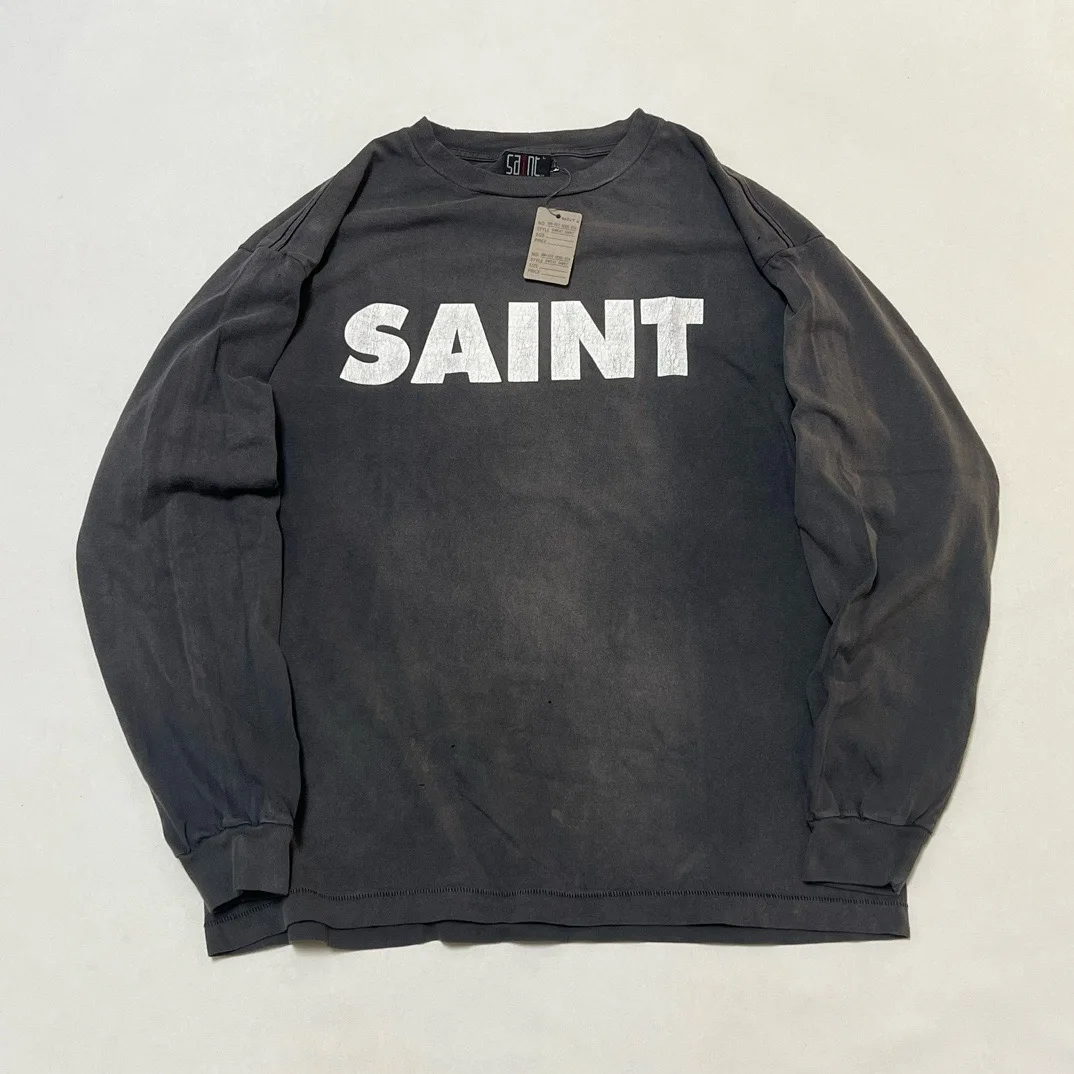 

Saint Mxxxxxx футболки с длинными рукавами и буквенным принтом логотипа, винтажная футболка большого размера, мужская одежда, уличная одежда, одежда Y2k