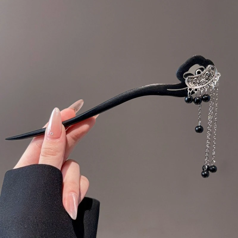 Oriental Style high-end imitation ebony hairpin with antique style, swaying tassel hair accessories